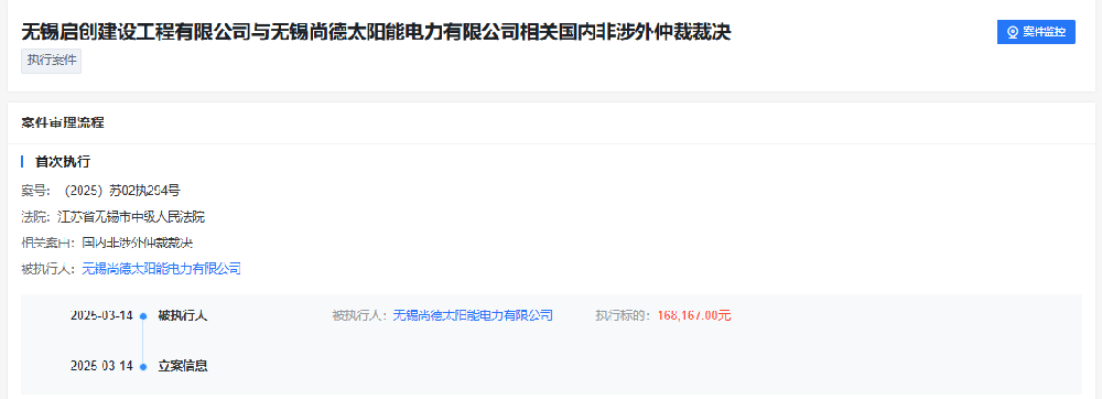 尚德電力再次被執行！